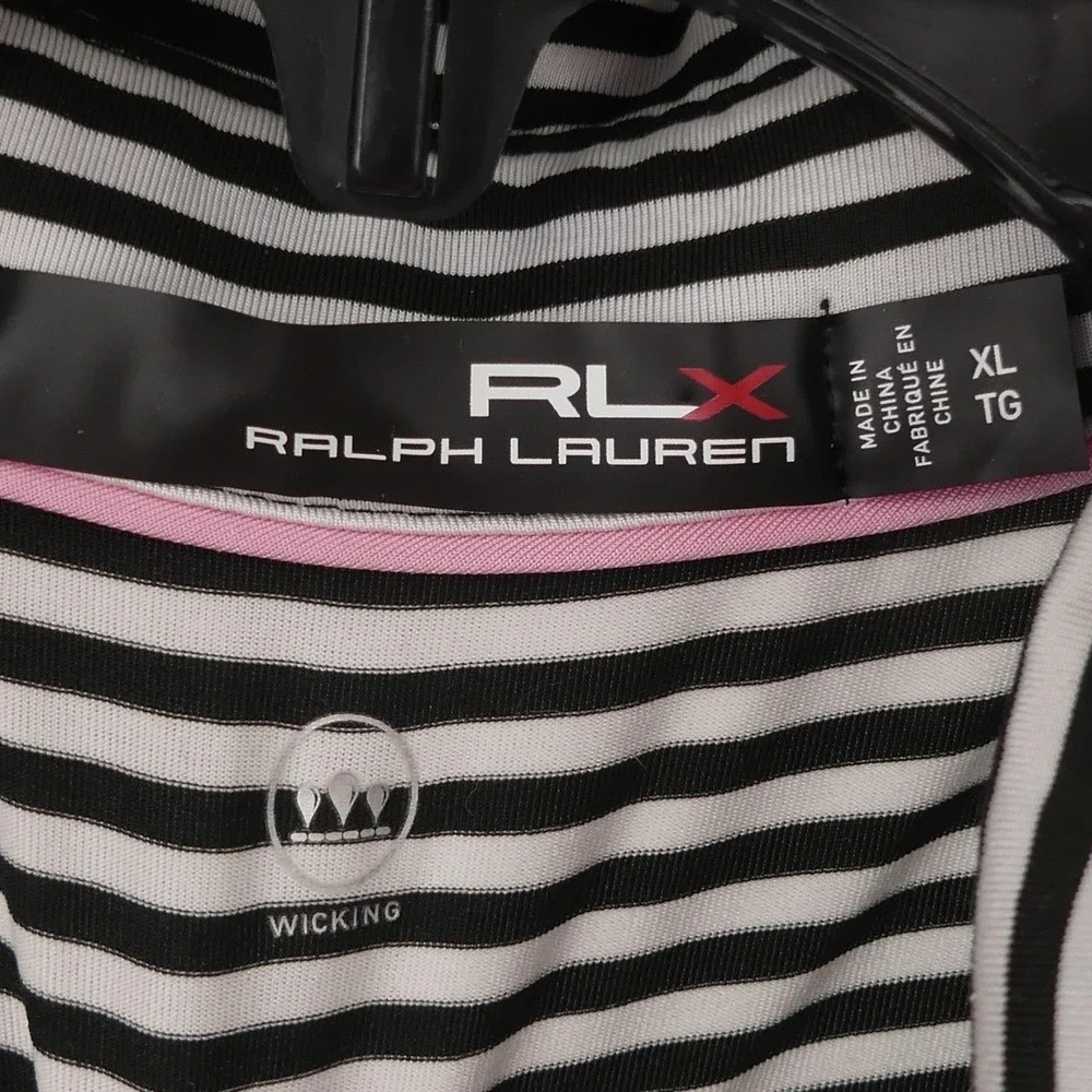 RLX Ralph Lauren Polo Shirt Black White Stripe Wicking Golf‎ Vintage Club XL